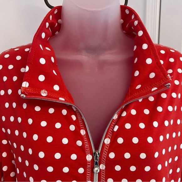 ONQUE CASUALS ZIP UP JACKET COVER UP LAYERING PIECE RED WHITE POLKA DOT LARGE - Picture 4 of 13